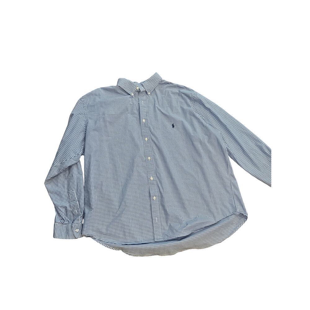 Polo Ralph Lauren blue checker gingham button up down mens 2XB big pony